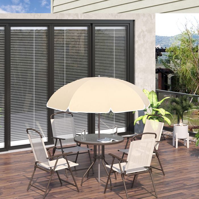 Outsunny garden furniture set - 6 pieces, round table, 4 folding chairs, parasol - steel - beige