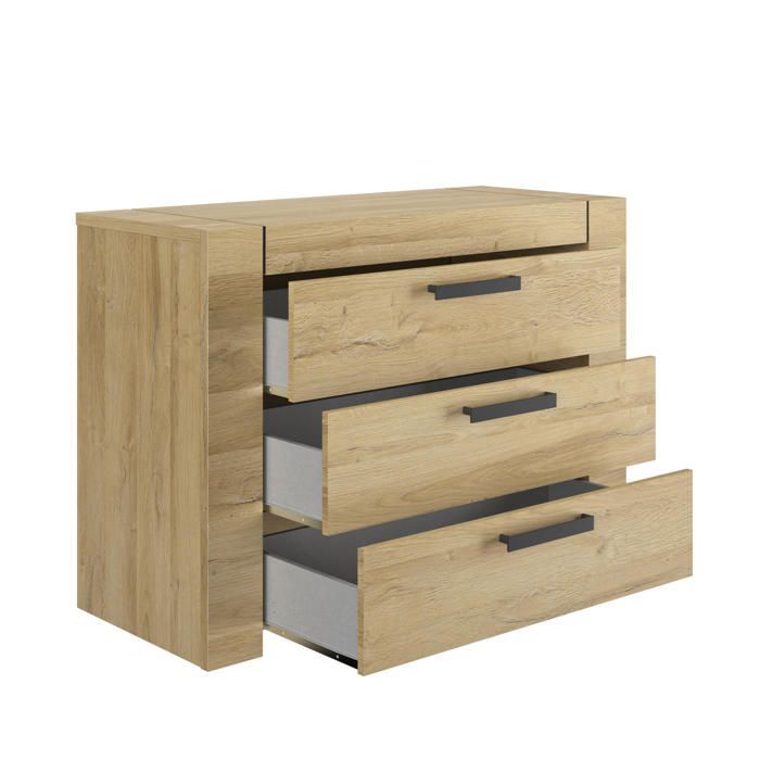 Cómoda de 3 cajones - GAMI - SOFIA - Lacada - Madera - Marrón claro