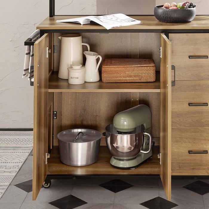 Isla de cocina SoBuy con 3 cajones, 2 puertas, toallero y estante adicional, tipo buffet, 113 x 69 x 106 cm.