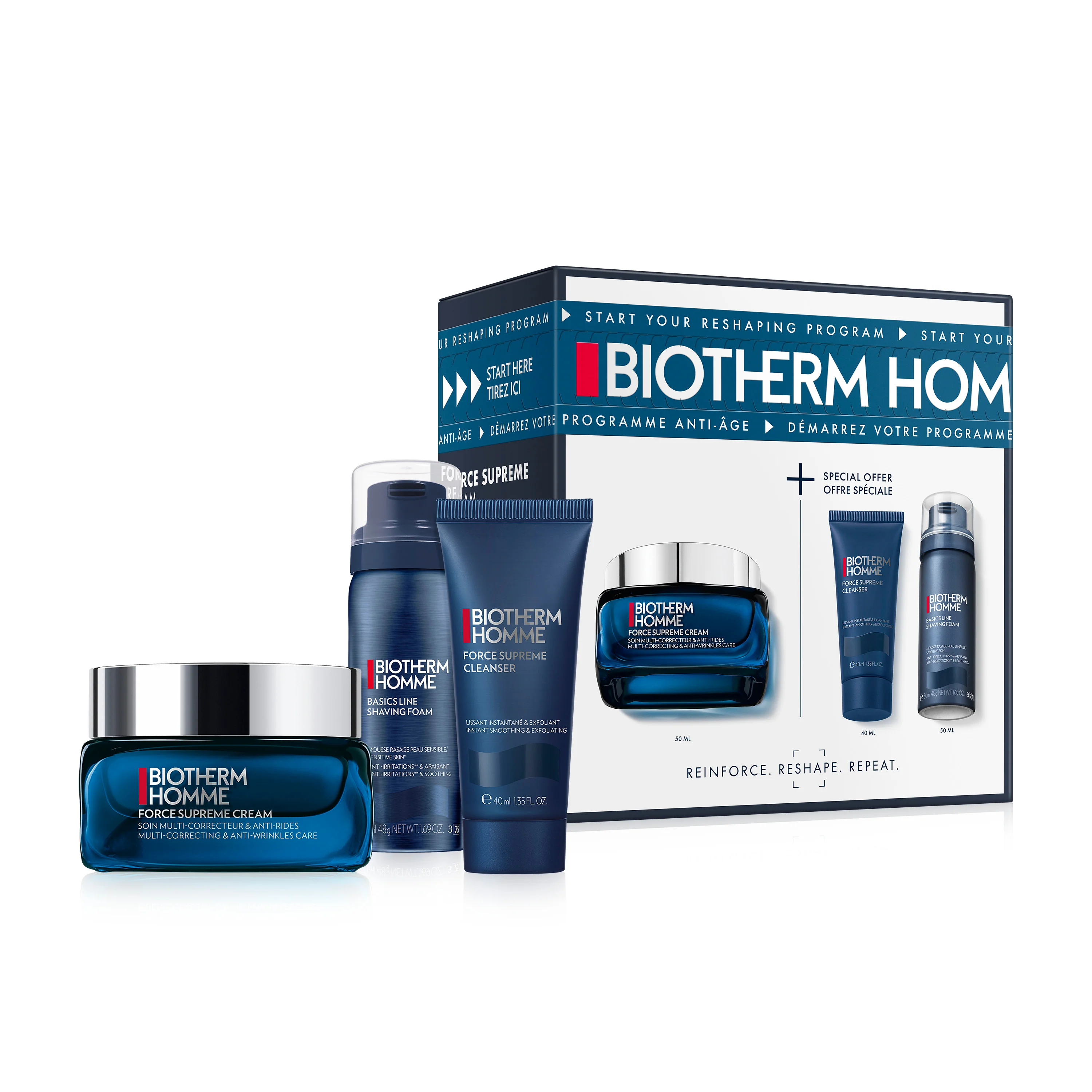 Biotherm Homme Force Supreme Routine set - Cofanetto Antirughe, Cofanetto Rasatura, Crema viso antirughe