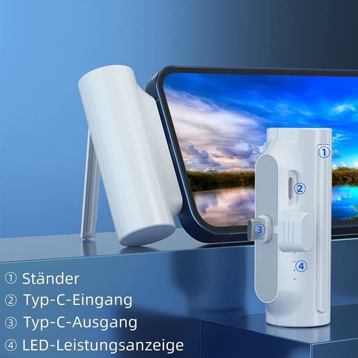 Mini Batterie Externe avec Support, Petite Chargeur Rapide 5000mAh Portable en Forme USB-C, Convient pour Les Android Smartphones