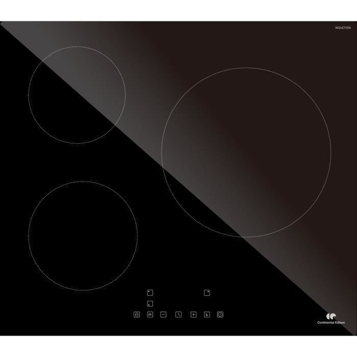 CONTINENTAL EDISON Table induction CETI3B28 3 zones, 6600W - 3 boosters - 3 minuteurs - noir