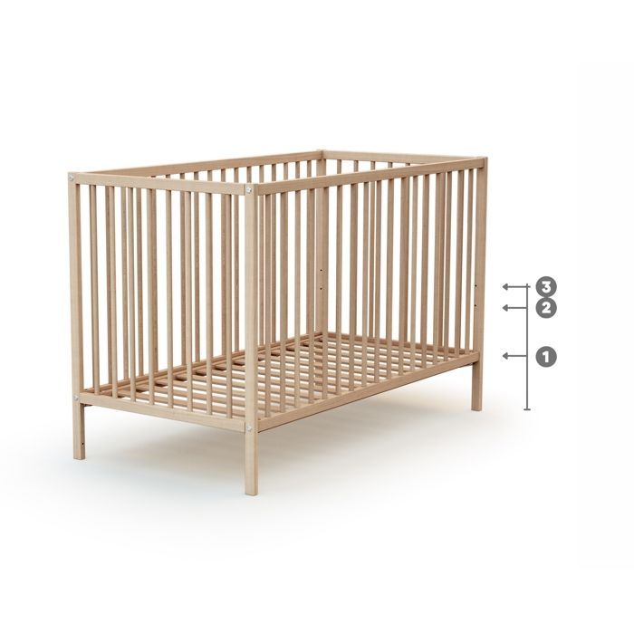 WEBABY - Lit bébé en bois 60x120 ONE  Hêtre Brut - Taille unique