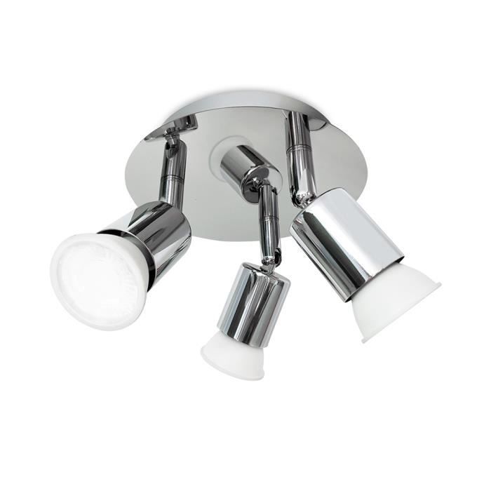 LED 3 spots orientables, plafonnier salle de bain, chrome, GU10 Cuisine moderne plafonnier applique murale (ampoule non incluse)