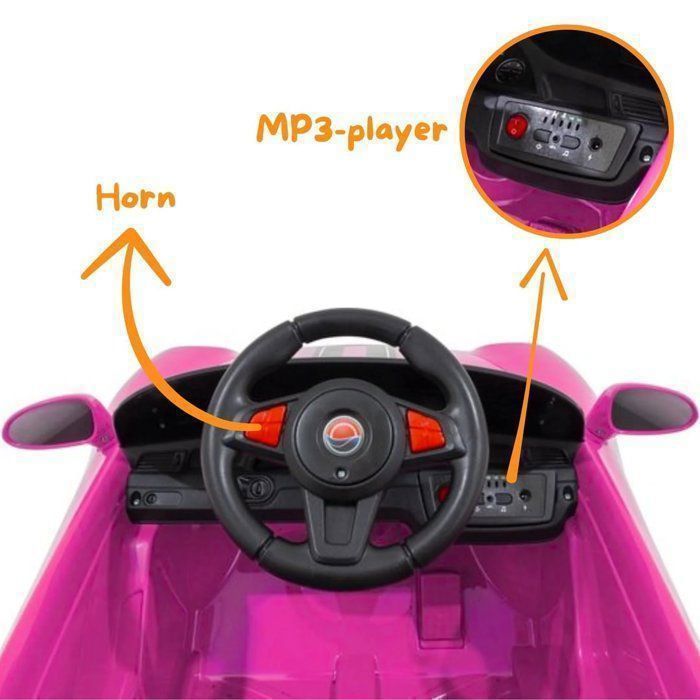 Auto elettrica stile Porsche 12V - Rosa - Età 1-5 anni - Telecomando parentale - Suoni realistici - 30 kg