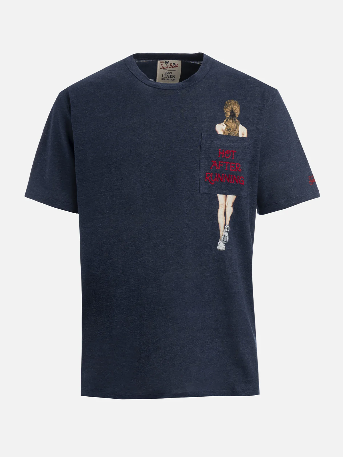 Ecstasea heren T-shirt van linnenjersey met bedrukte en geborduurde zak.