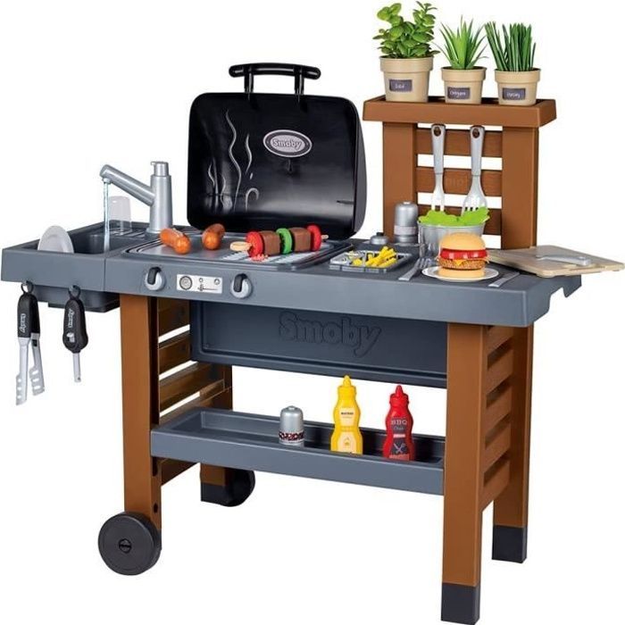 Cucina da esterno convertibile Smoby - Griglia e piastra - 40 accessori