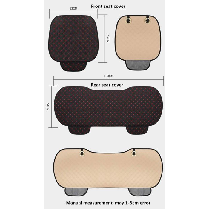 Funda para asiento de coche - PZCC - Universal - Lino - Negro/Rojo - 2 delanteras + 1 trasera