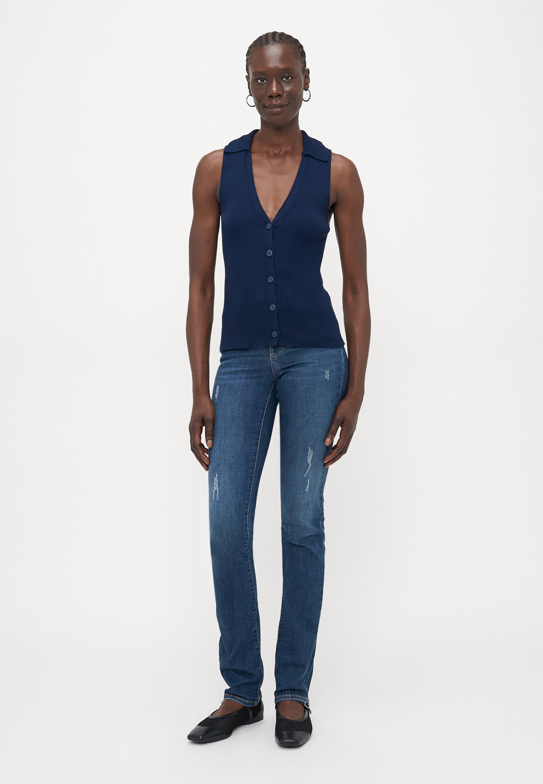 ALLEEN Lange ALLEEN MIDDENTAILLE - Slim fit jeans - donkerblauwe denim