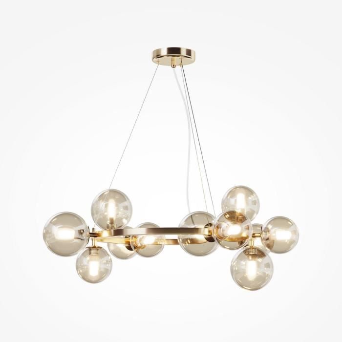 Suspended ceiling light - Maytoni - Dallas - 1 gold globe - Cognac shade - G9