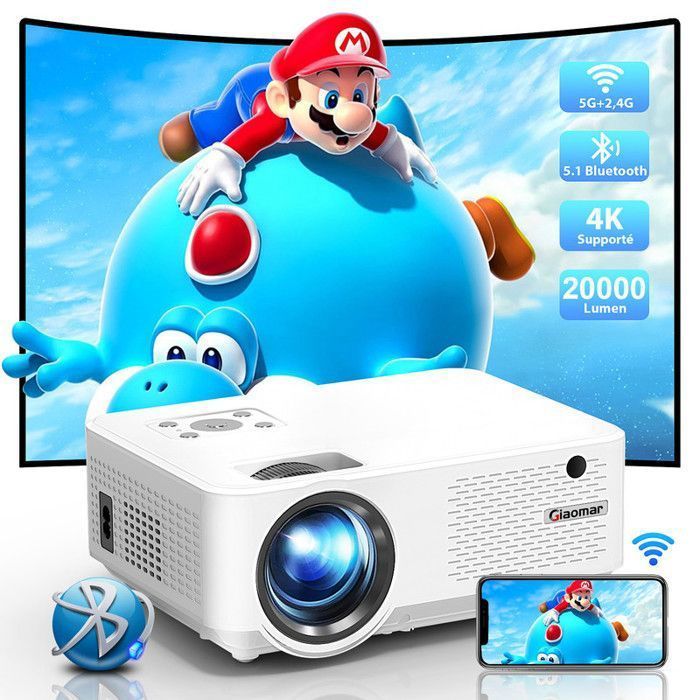 Projetor de vídeo de 20.000 lúmens, Full HD 1080p, Wi-Fi 5G e Bluetooth, mini projetor com tela de 300