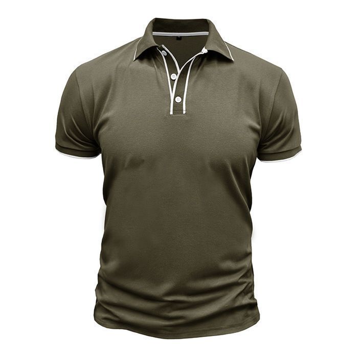 Polo da uomo a maniche corte, estiva, vestibilità regolare, casual, elegante, con colletto a revers, colore a contrasto - Taglia UE - Verde militare