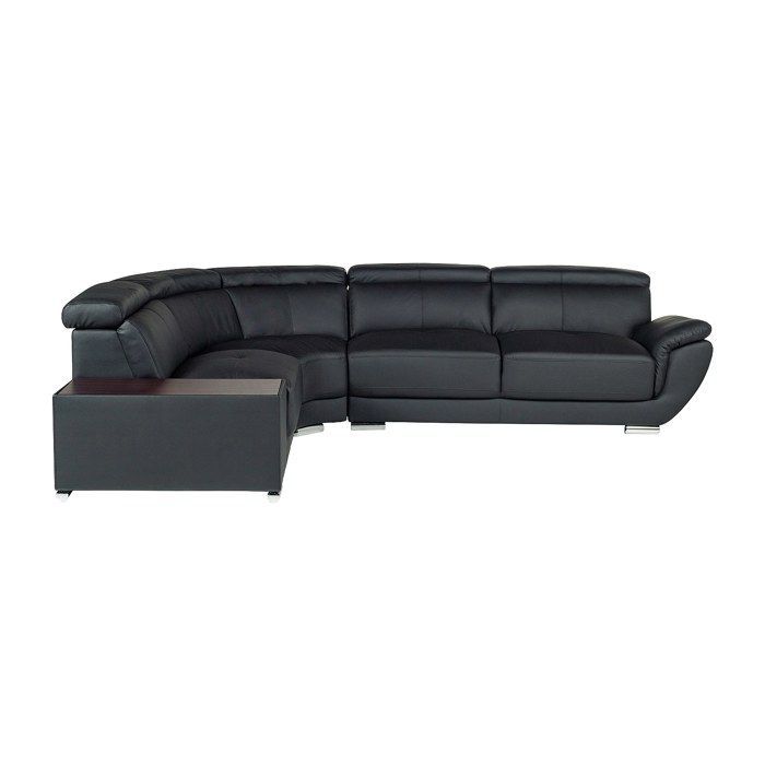 Sofá esquinero de piel NAHIA - Negro - Orientación izquierda - 5 plazas - Estilo contemporáneo