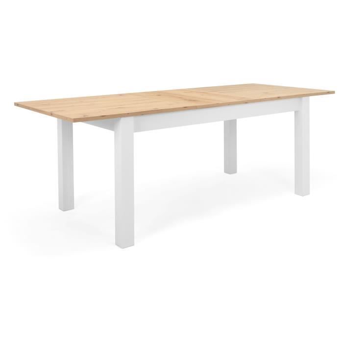 Mesa de comedor extensible BERGEN - Acabado en roble artesanal y blanco - Extensión de 55 cm - Capacidad para hasta 12 personas - Ancho 160-215 x Profundidad 90 x Alto 75 cm