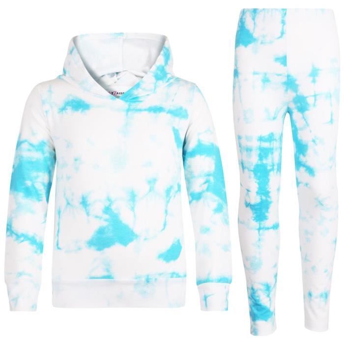 Conjunto deportivo con capucha y estampado tie-dye para niñas, color azul - Edades 5-13