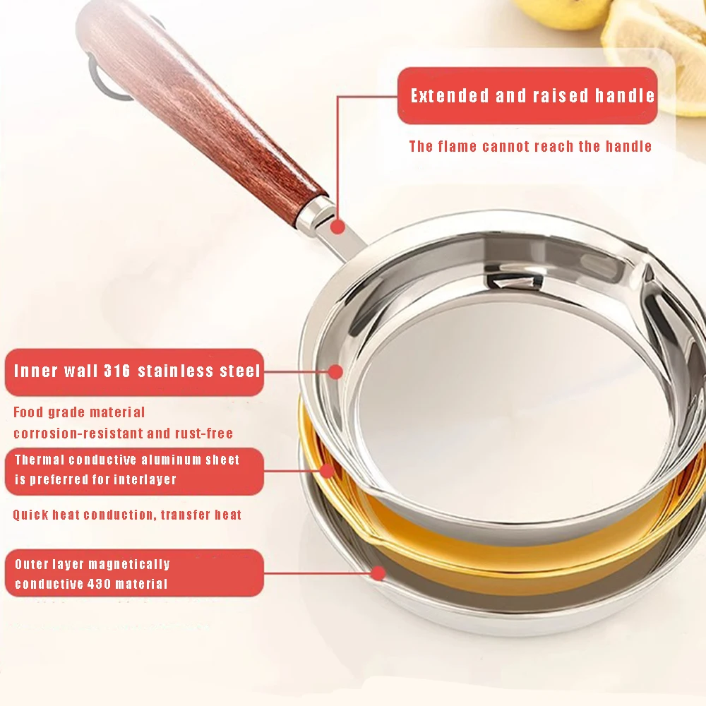 Casserole en acier inoxydable 316, poêle à œufs, mini-soupe, casserole à lait, ustensile de cuisine résistant aux brûlures, accessoires de cuisine