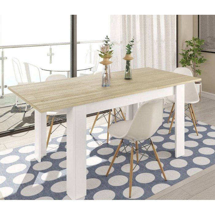 Table à rallonge Midland, Console extensible pour salle à manger, 140-190x90h78 cm, Chêne et Blanc