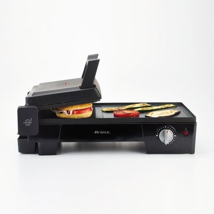 Plancha électrique 3 en 1 - ARIETE 1916 - 2400 W - Plaque 60 x 25 cm - Noir