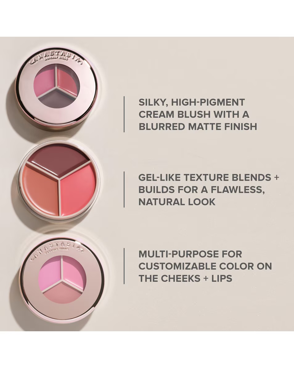ANASTASIA BEVERLY HILLS Magic Touch Blush Trio Svilenkasto glatko, pigmentirano rumenilo s mat završetkom.