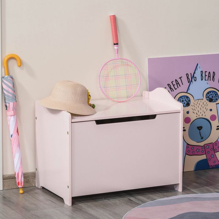 Baúles de juguetes - HOMCOM - caja de juguetes, baúl de almacenamiento infantil con elevador neumático - MDF - 60x40x48cm - rosa