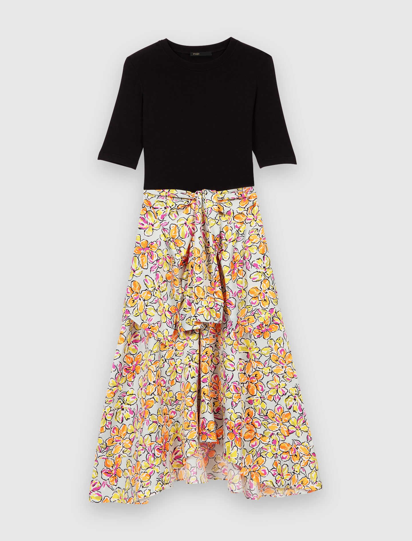 Rok met bloemenprint en knoopdetail - Hibiscus oranje/blauw