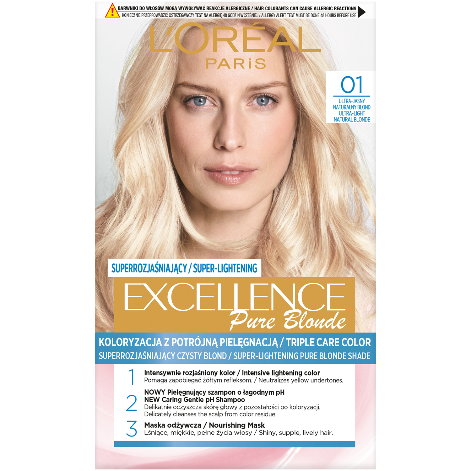 Barva na vlasy L'Oréal Paris Excellence Creme, odstín 01, super světlá blond, přírodní