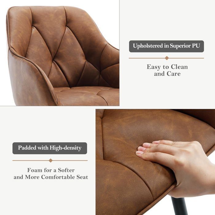 WOLTU Lot de 6 Chaises de Salle à Manger, Chaise de Cuisine Rembourrée en Simili Cuir Vintage, Pieds en Métal, Marron W0ATT0144-6