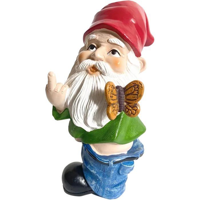 Nain de Jardin en résine avec Doigt d'honneur 14 cm de Haut Figurine Coquine Pantalon baissé Nu pour décoration pelouse et Label