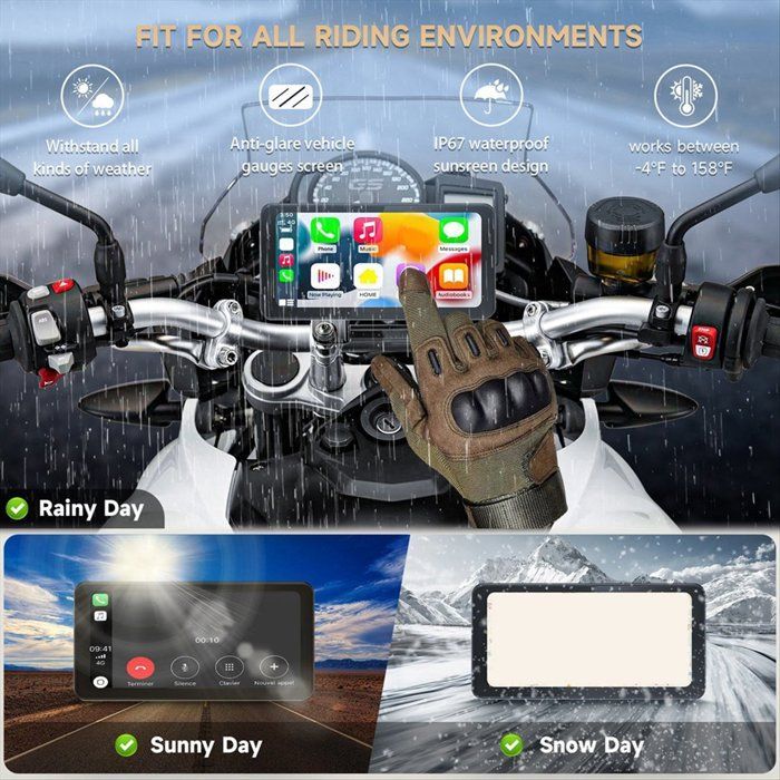 6,25 Pouces Moto Portable Sans Fil pour Carplay/pour Android Auto GPS Navigator Écran Tactile