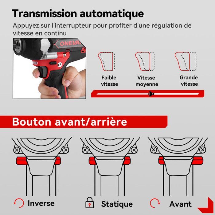 Llave de impacto inalámbrica - ONEVAN - ONEVAN - 1000 N·m - 2 baterías de 3 Ah - 44 accesorios