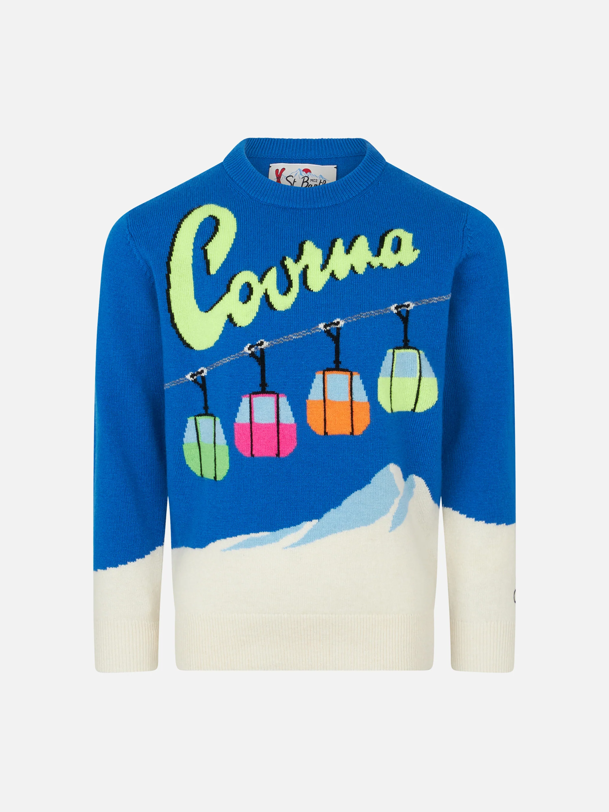 Maglione da bambino girocollo con stampa jacquard postcard Courma Cabl