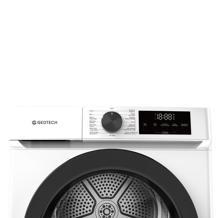 GEDTECH Sèche-linge pompe à chaleur SL9HPE - 9 Kg - L60cm - 16 programmes - Départ différé - Grande capacité - Classe E