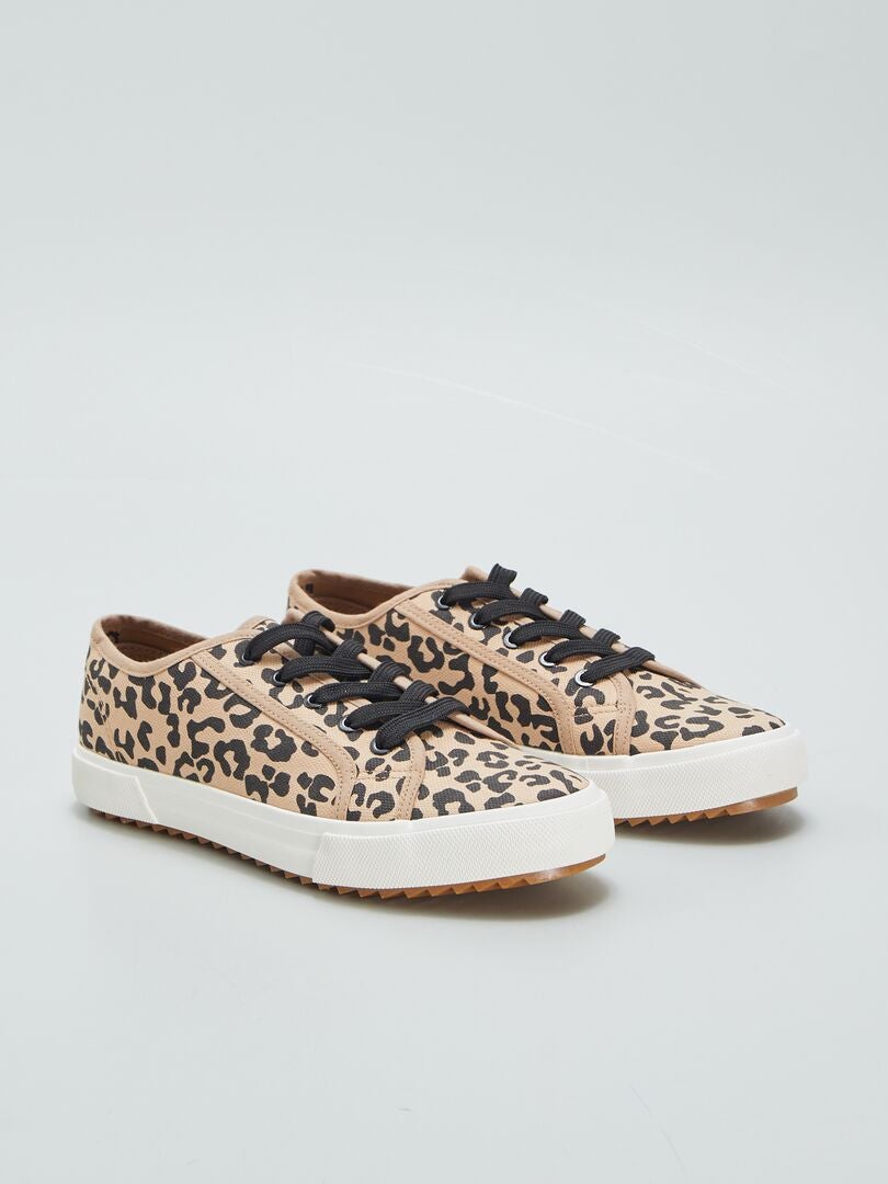 Lage sneakers met luipaardprint - ZWART