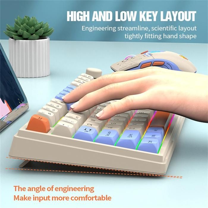 Ensemble clavier et souris, 80 touches, Bluetooth, sans fil 2,4 GHz, éclairage RGB, design ergonomique, multifonctionnel, bleu
