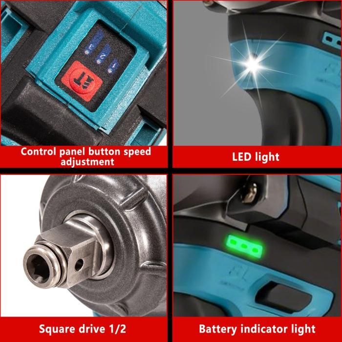 Llave de impacto eléctrica inalámbrica de 500 N·m, llave de impacto industrial sin escobillas, 16,8 V, 2 baterías de iones de litio de 1500 mAh, velocidad ajustable.