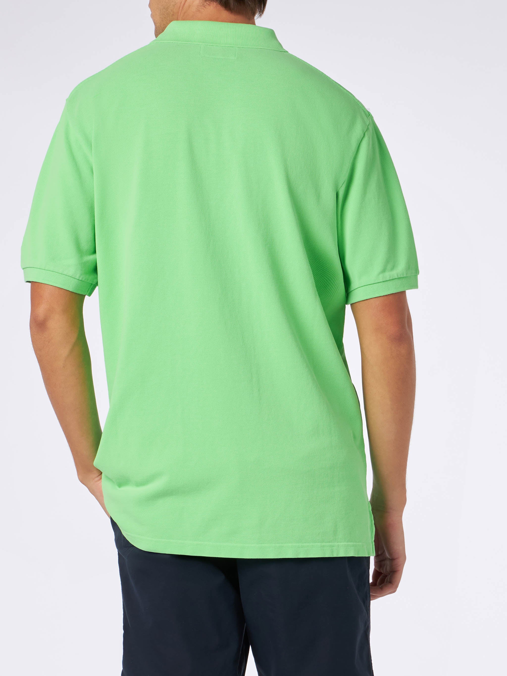 Polo da uomo in piquet verde fluo con logo St. Barth ed effetto vintag