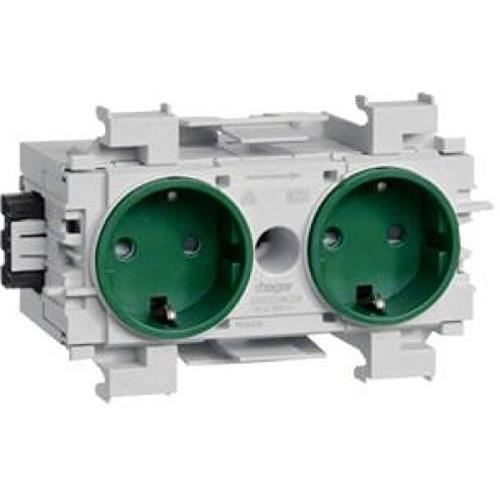 Tomada elétrica - HAGER - Ecoline'Base Schuko - Dupla - Verde - 2 polos - Monofásica