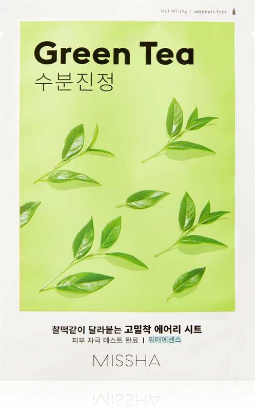 Máscara facial calmante Missha Airy Fit com chá verde.
