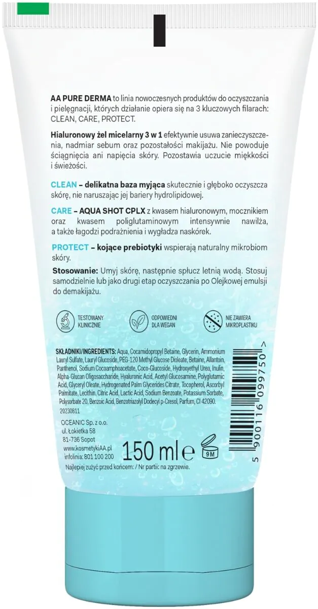 AA Pure Derma Hialuro - Hialurnowy żel micelarny 150ml
