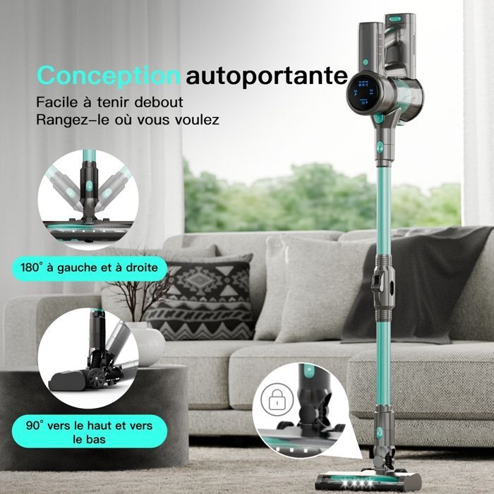CYANSHARP V8 Aspirateur Balai Sans Fil, Aspirateur Sans Sac 130AW, 3 Vitesses, écran, 100kRPM BLDC Moteur EU, 7*Batterie , CE Rohs