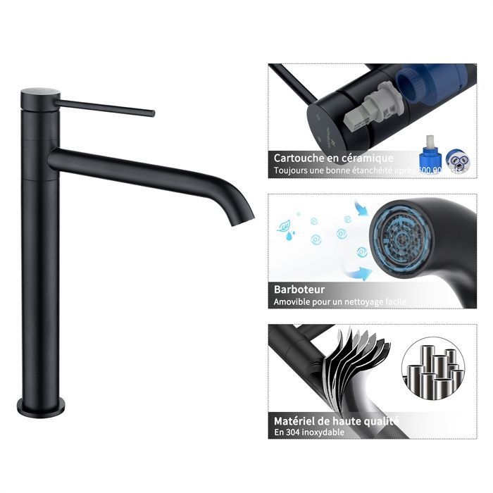 Bathroom Faucet - High Spout Basin Mixer Tap - HOMELODY - Matte Black