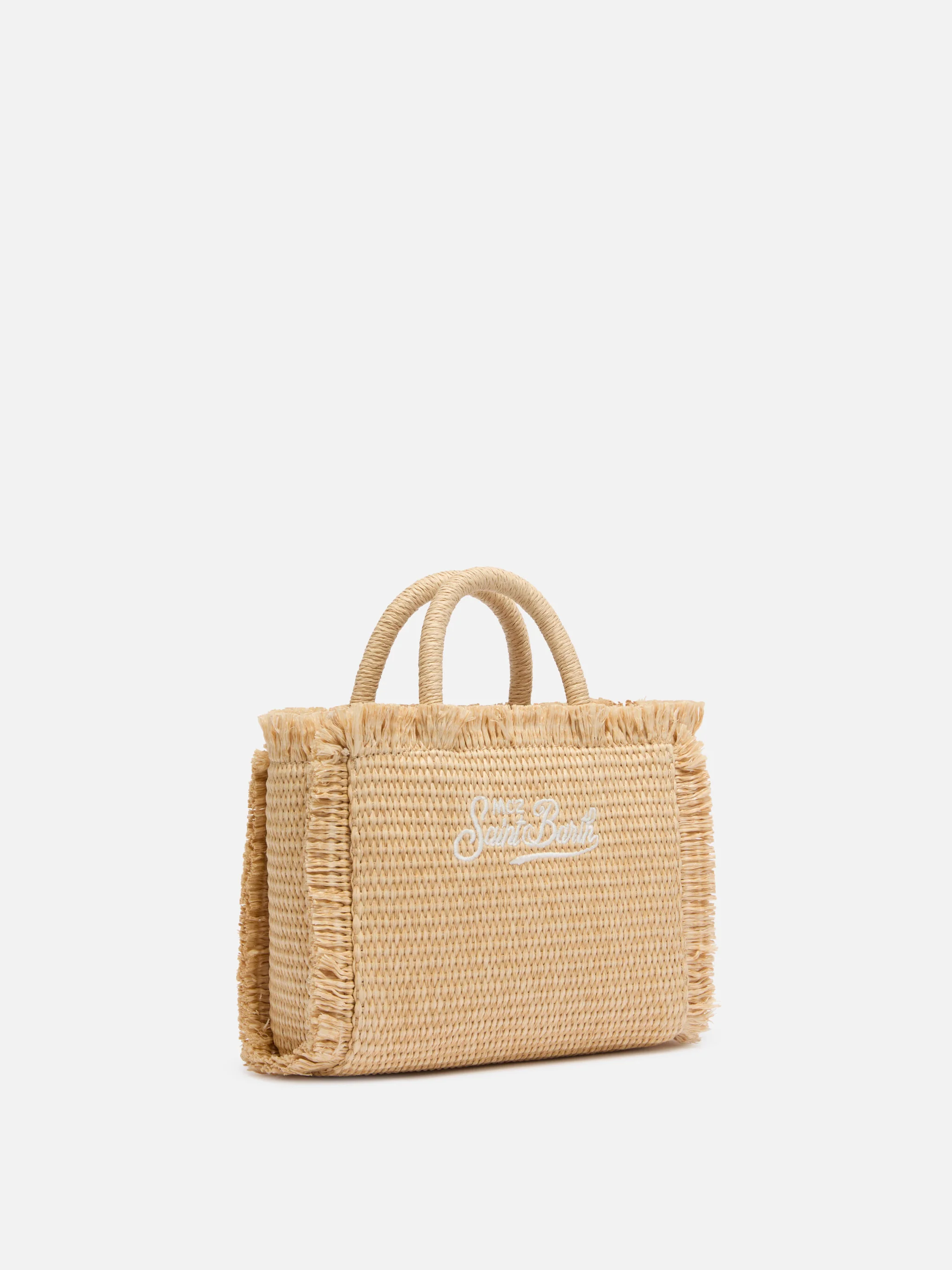 Beige mini toilettasje met stro-effect