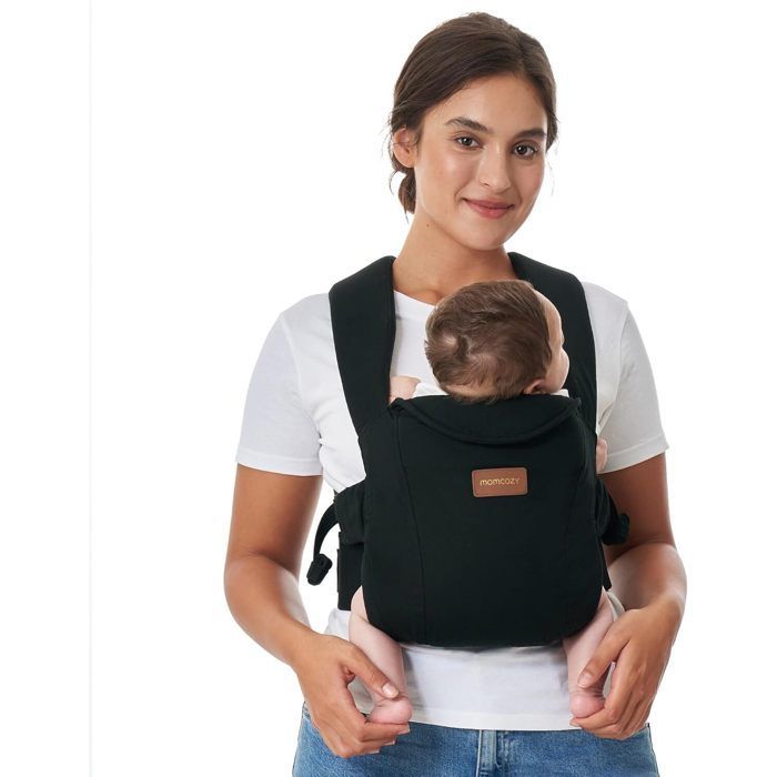 Momcozy nyfødt bæresele, ergonomisk støtte med nakkestøtte, lett og trygg (3 til 11 kg), svart