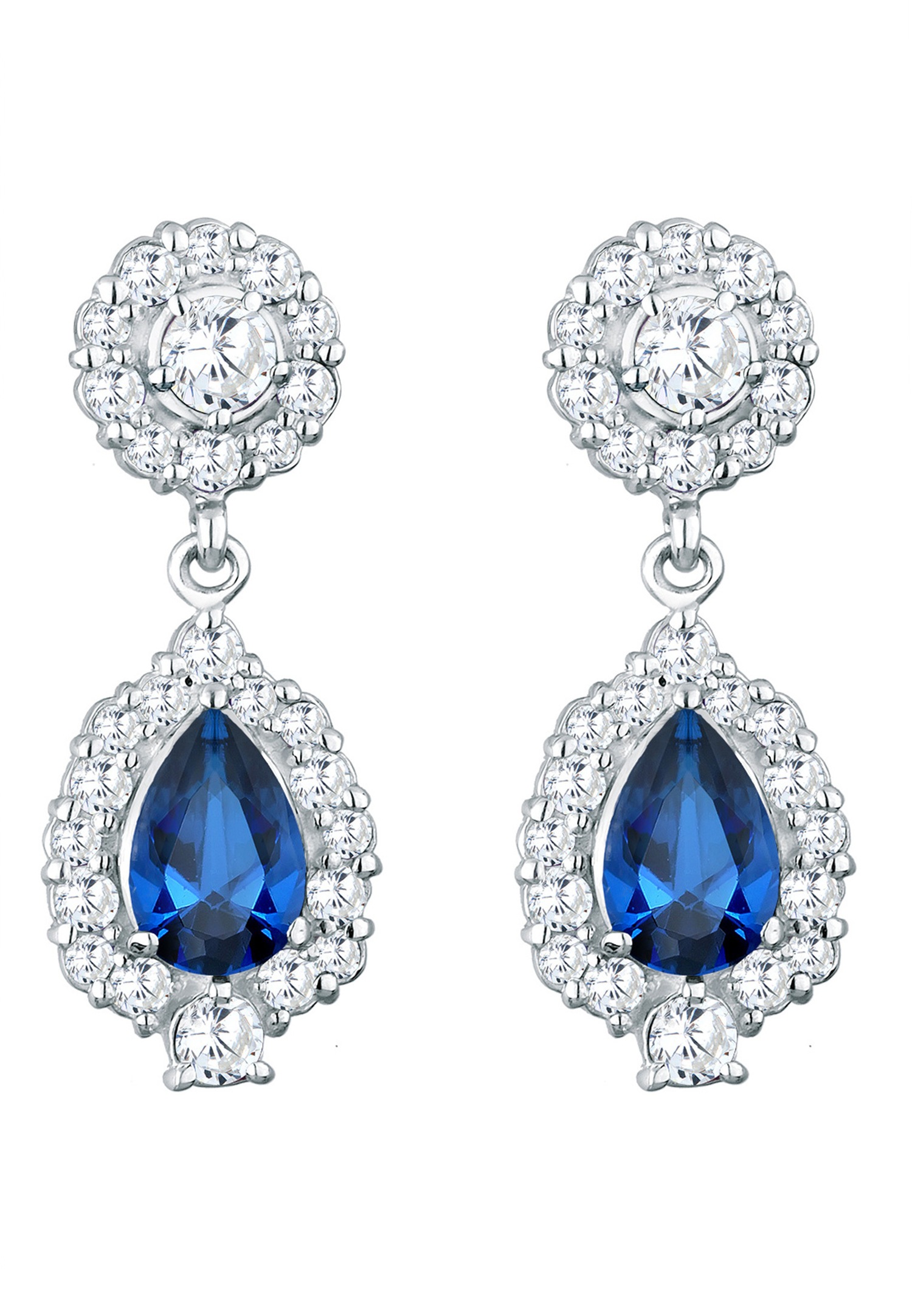 Elli PREMIUM Femmes motif goutte glamoureux avec cristaux de zirconium et saphir synthétique en argent sterling 925
