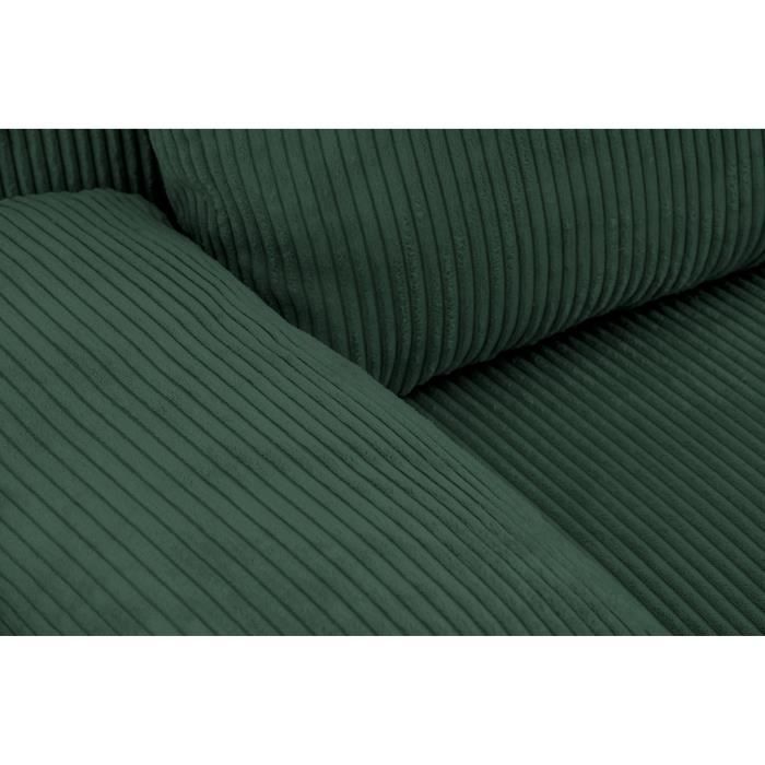 Canapé d'angle droit convertible - 3 places - MIKA - Tissu velours côtelé vert foncé - Coffre de rangement - 192 x 84 x 93 cm