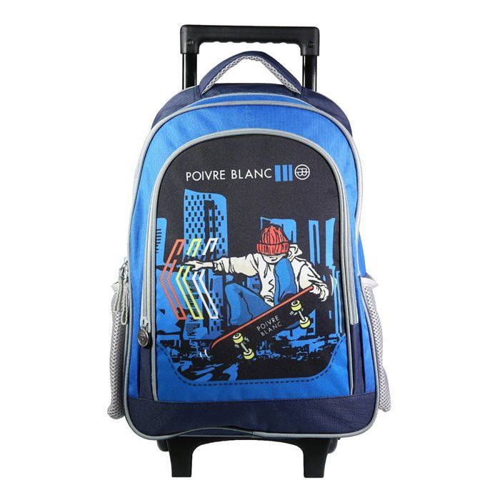 Rolrugzak - Witte Peper - Blauwe Skate - Kind - L32 x B15 x H43 cm