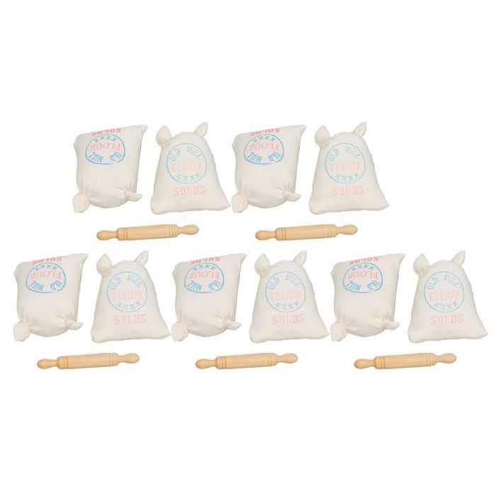 Set van 5 miniatuur meelzakjes voor poppenhuis, deegroller, speelgoedkeukentje voor poppenhuis, enz.
