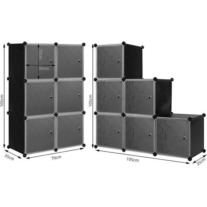 Armario de almacenamiento de plástico WOLTU, unidad de almacenamiento modular, 6 compartimentos, negro W0ITT0074