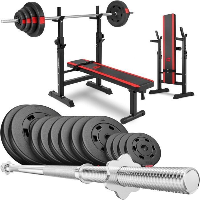 Hop-Sport HS-1080 Folding Weight Bench, 69 kg Dumbbell Set, Weight Plates and Barbell Rack, Max Load 270 kg