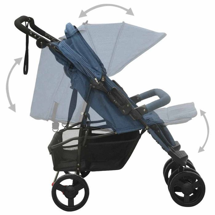 vidaXL Double Stroller Navy Blue Steel